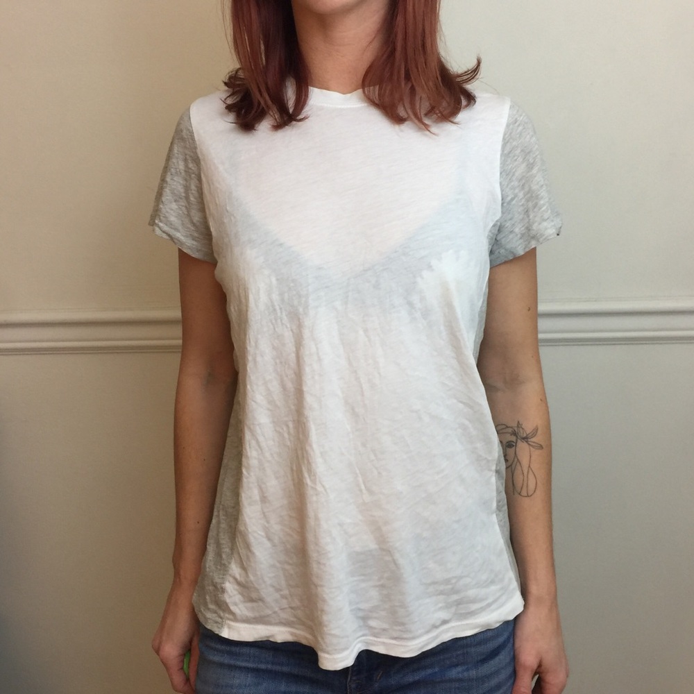 VINCE White Gray Color Block T-Shirt Blouse Top - Picture 7 of 8